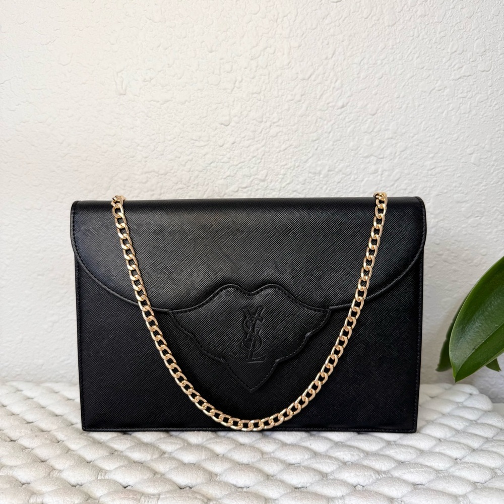 YSL Yves Saint Laurent Clutch Crossbody Bag Leather Black
